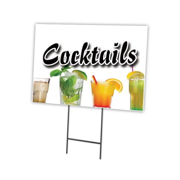 Cocktails Yard Sign & Stake outdoor plastic coroplast window, C-1216 Cocktails